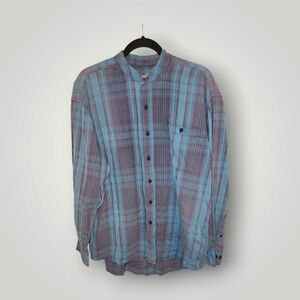 Vintage Blue Plaid Wrangler Western Button Down size Large